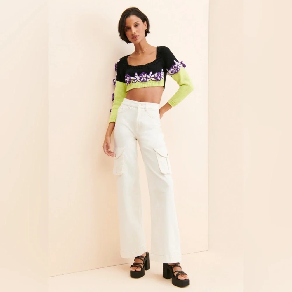 Anthropologie Mandinga Rose Crop Top Black and Green Size Medium - Picture 6 of 9